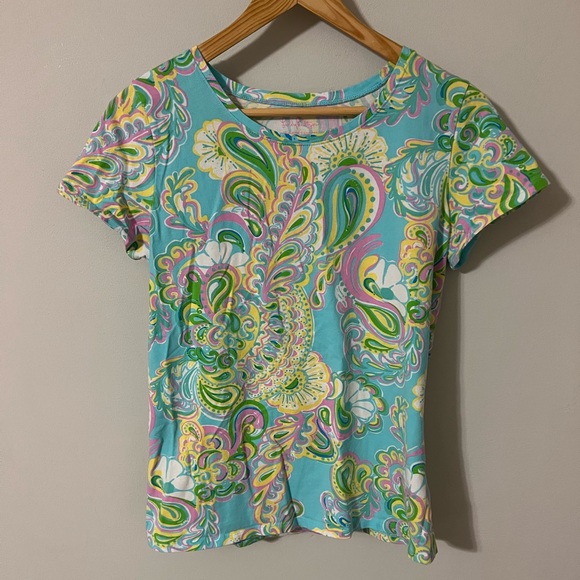 Lilly Pulitzer Stretch Karrie Crew Neck Tee Shirt Conch Republic L Large - Picture 1 of 8